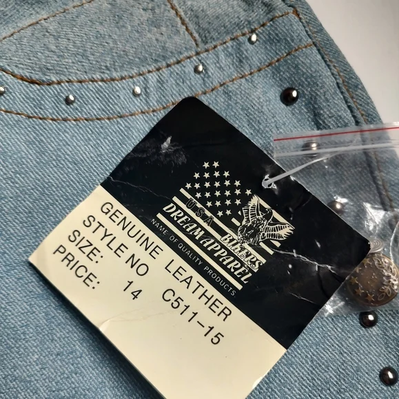USA Bikers Dream Apparel Leather Blue Studded Pockets Boot Cut Pants Women's 14